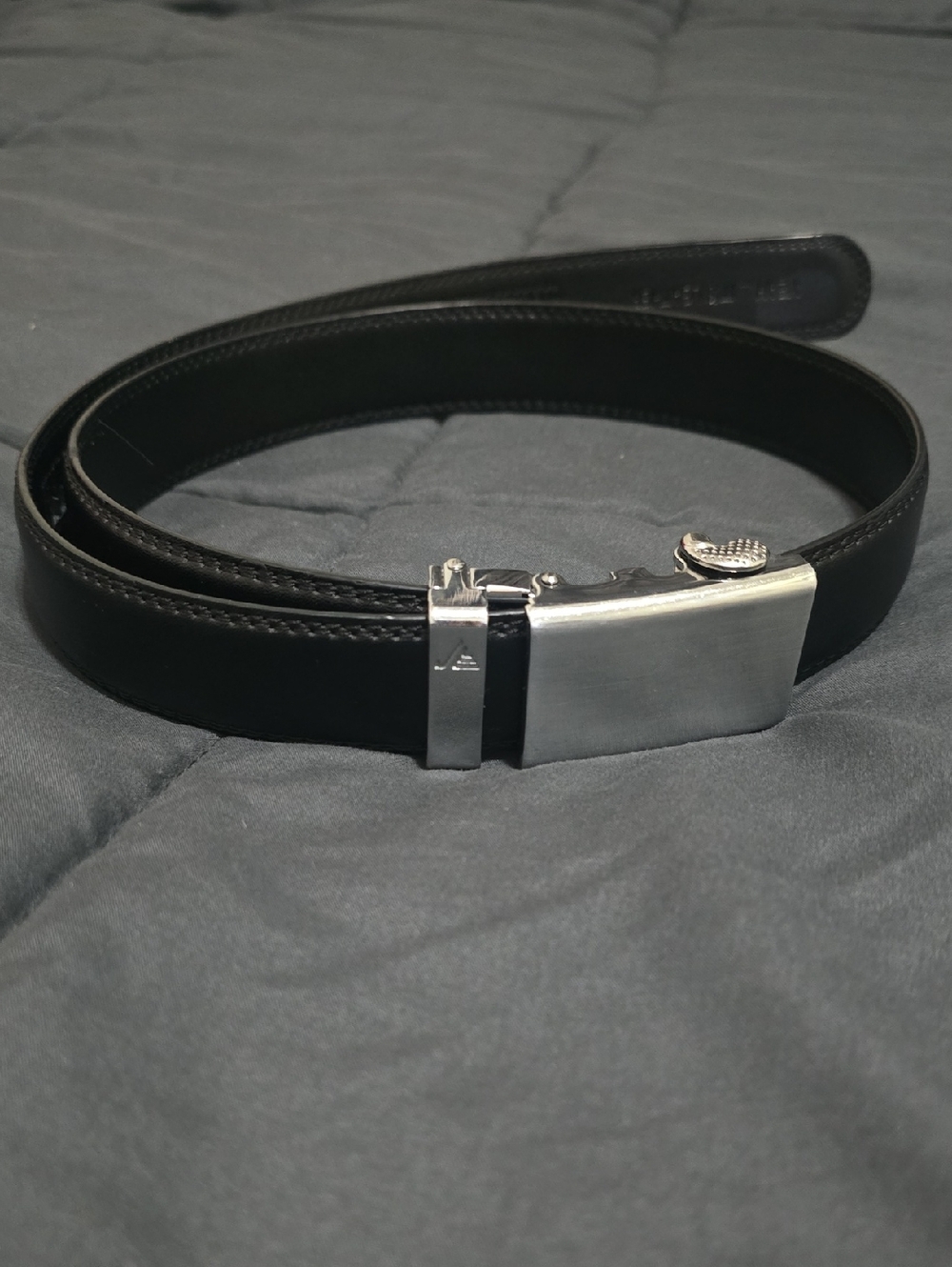 Mission Men's Black Adjustable Leather Belt, Silver Buckle, 34"
